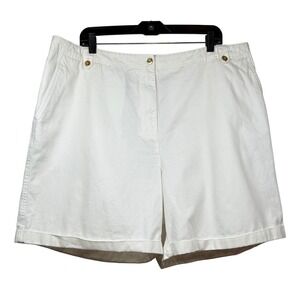 Lauren Ralph Lauren 100% Cotton Shorts, White with Gold Button Detail, Size 20W